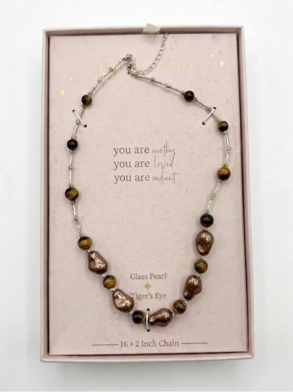 NWT ⚜️🤎⚜️ La Meno Glass Pearl & Tiger's Eye Beaded Necklace